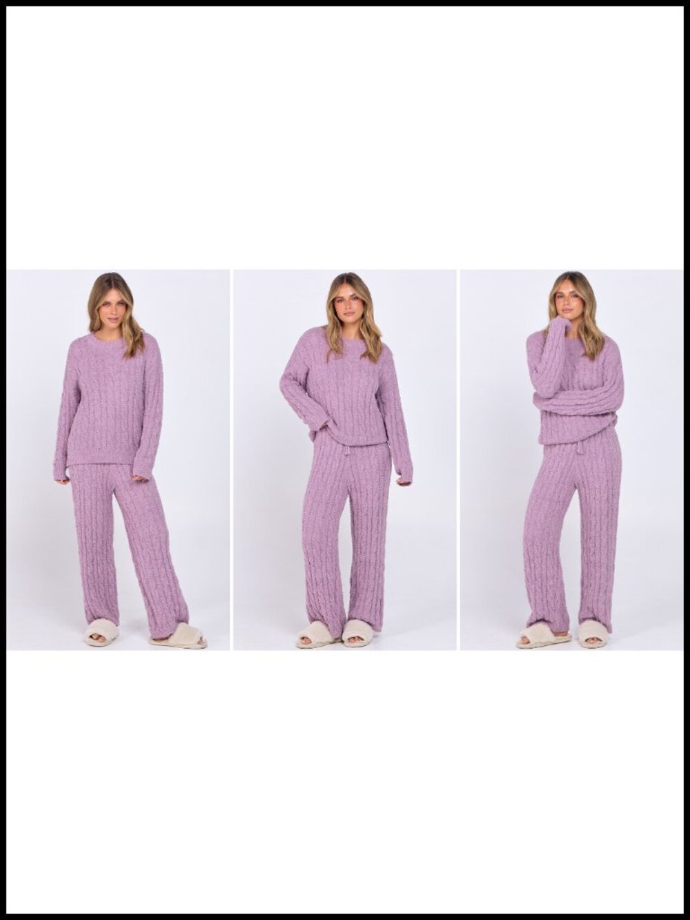 Cozy Cable Knit Sweater and Wide Leg Pants Lounge Set for Women - Picture 6 of 6